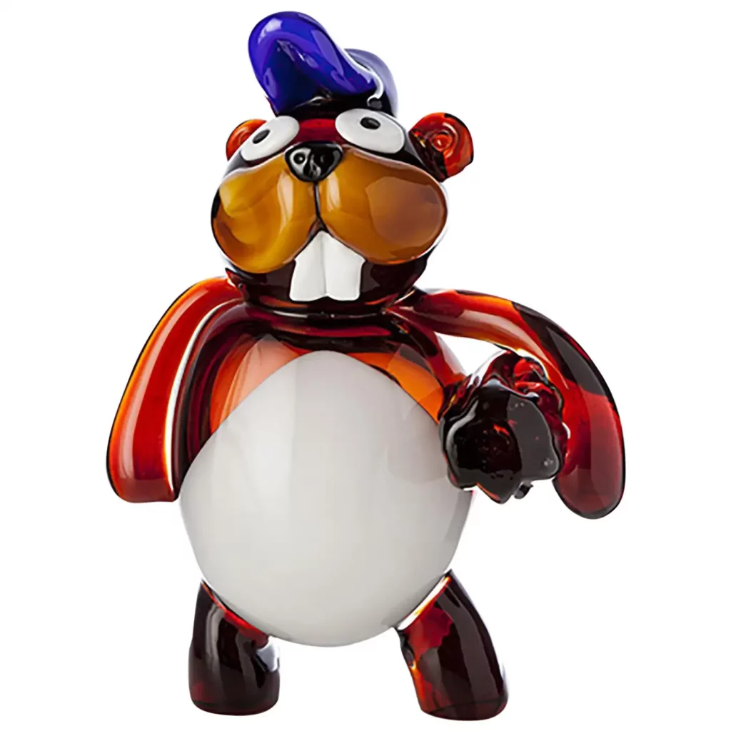 Pop Comic style colorful Murano glass sculpture in contemporary interior.