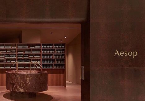 Aesop retail interior design showing stone sink and material honesty