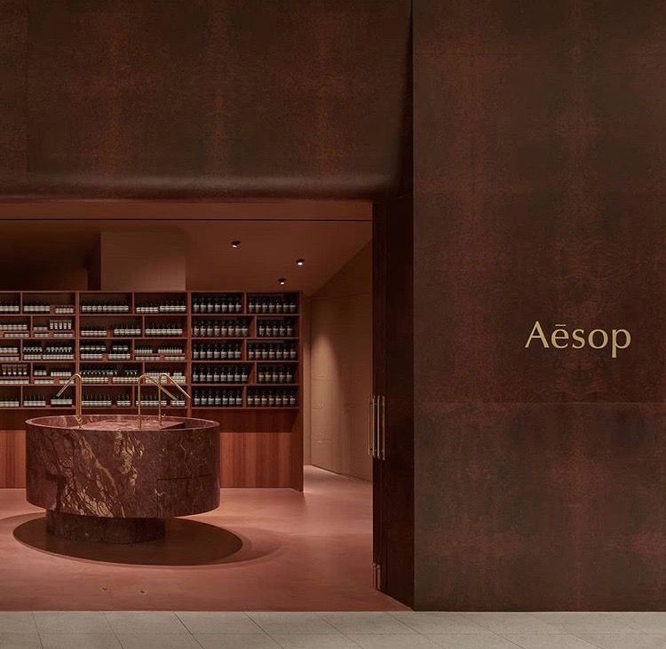Aesop retail interior design showing stone sink and material honesty